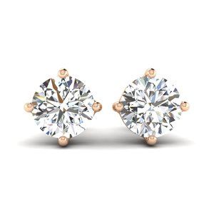 2 Ct Round Brilliant Diamond Stud Earrings in 14K Rose Gold